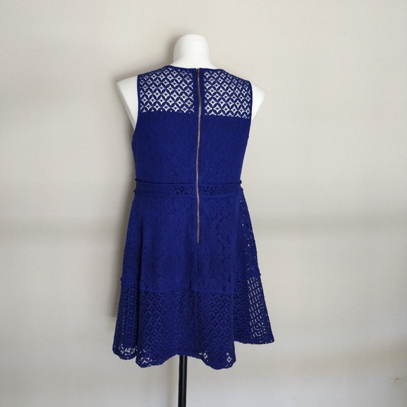 Blue Lace Sleeveless Fit and Flare Dress sz L - Picture 4 of 7